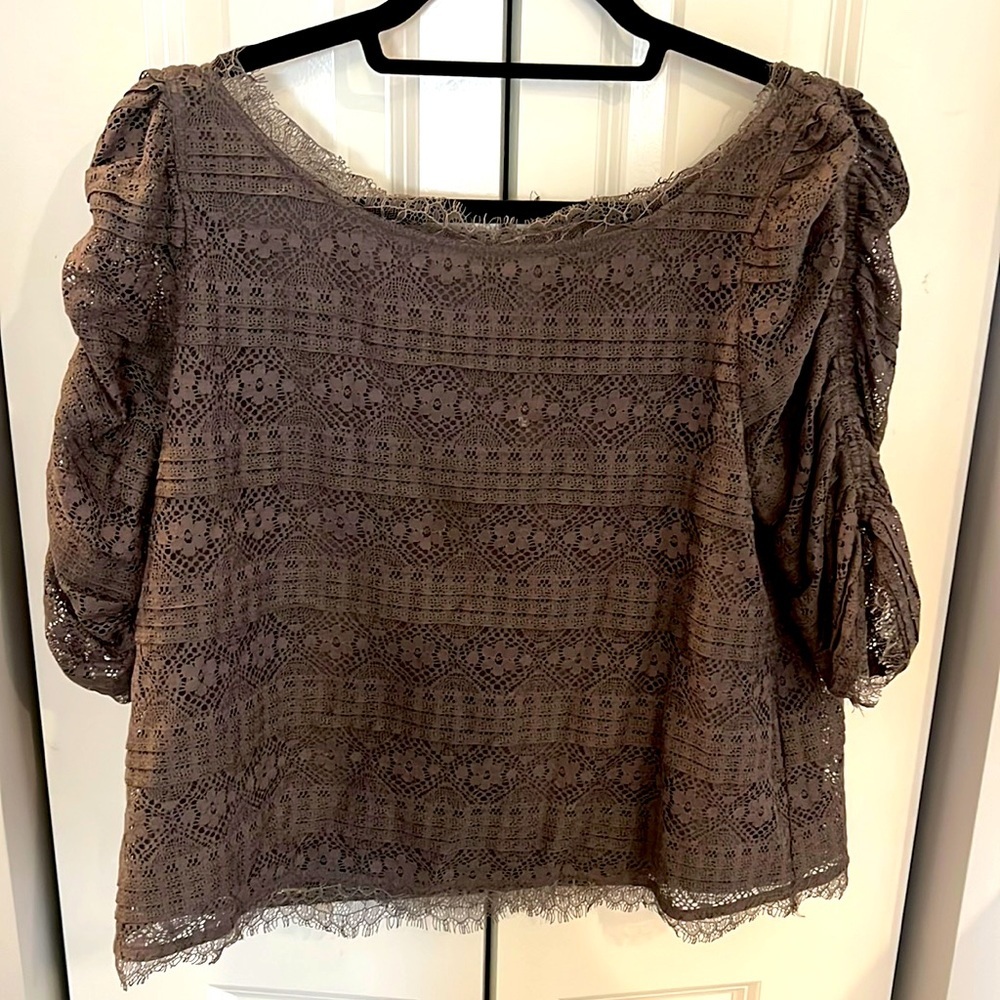 Joie Grey Two Layer Lace Top